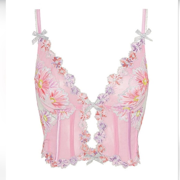 For Love And Lemons Other - For Love And Lemons Pink Aster Bustier And Thong Set Size Medium Floral Lingerie